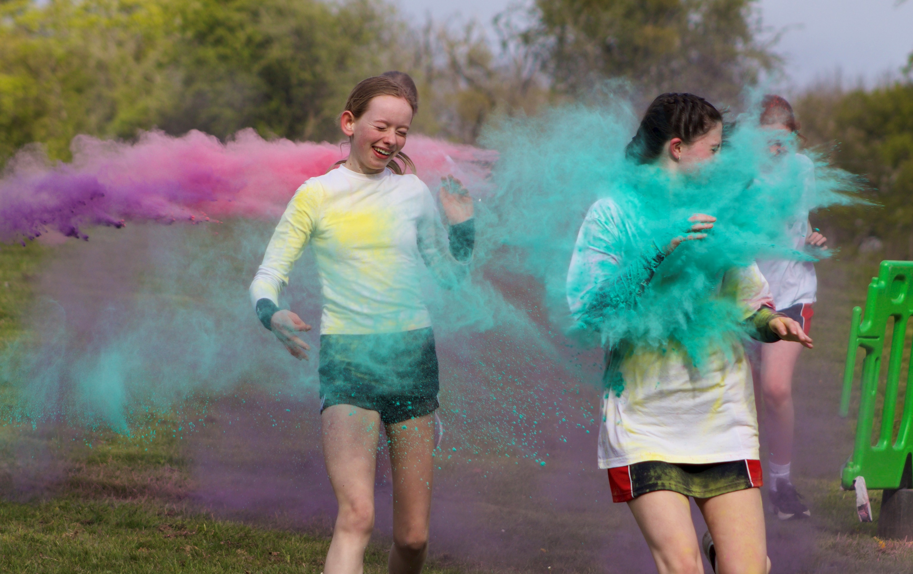 Pupils running in Colour Run